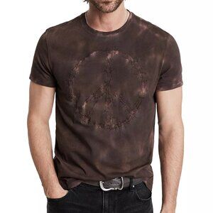 John Varvatos Men's Peace Symbol Embroidered Tie Dye Ink Crew T-Shirt Mauvewood